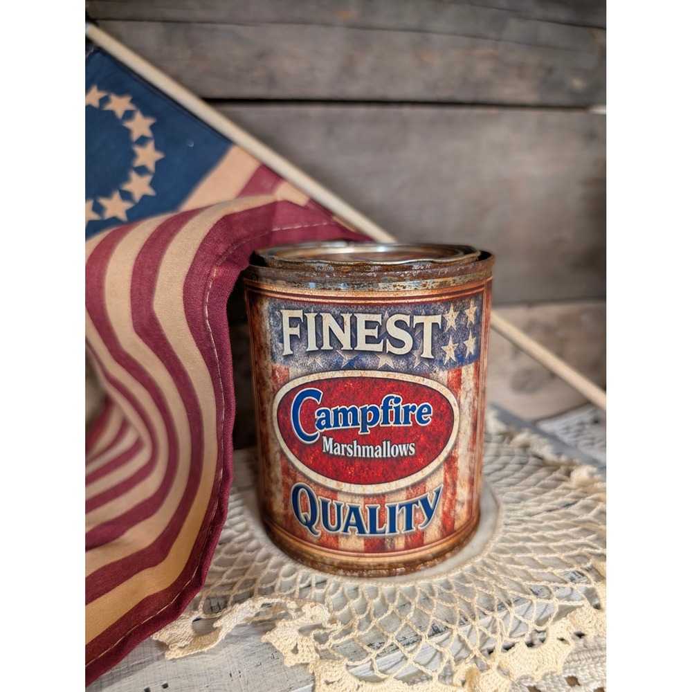 4th of July CAMPFIRE Marshmallows Rusted Can Vintage Inspired - Pint